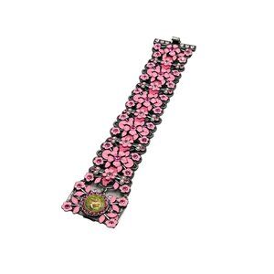 MX Signature Enamel Flowers Bracelet Pink Vintage Designer Signed 80s Jewelry